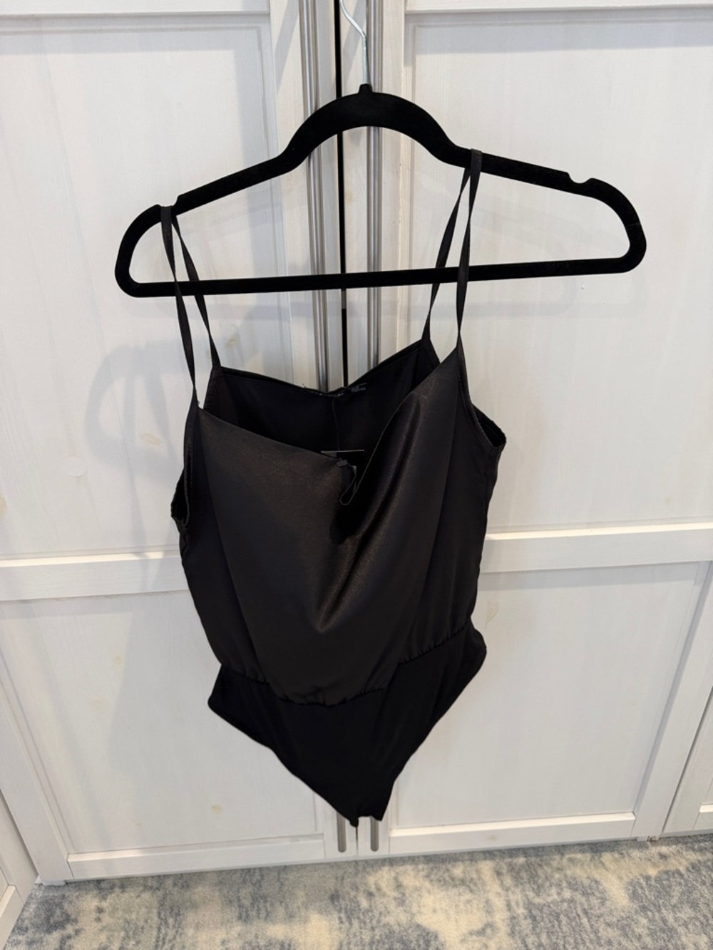 NWT Nasty Gal Black Satin Cowl Neck Bodysuit